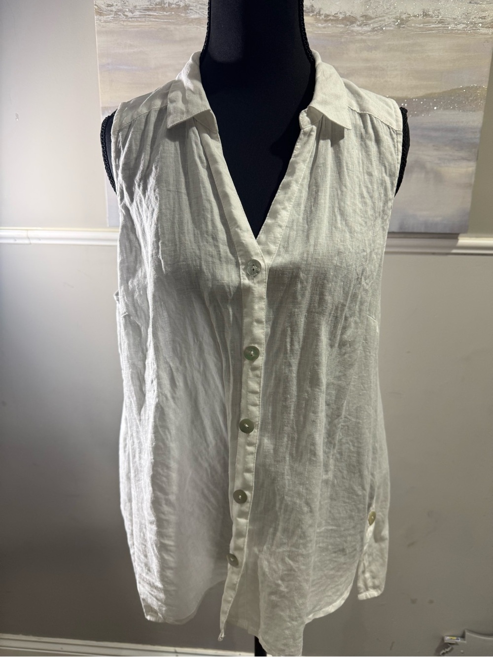 J. Jill White Sleeveless Button-Down Linen Blend Shirt